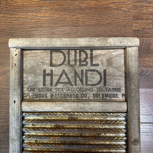Vintage Dubl Handi Columbus Washboard Co. Washing Board 18"x9" Wooden Portable - Picture 2 of 8